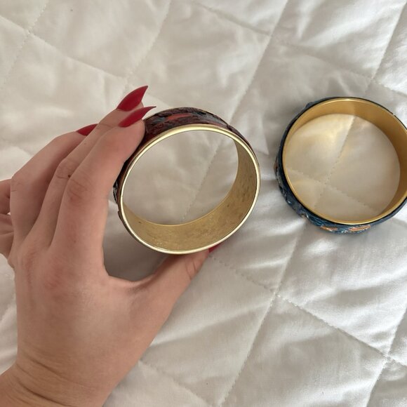 Lot Of 2 Handmade Bohemian Style Cuff Bangle Bracelet Art Blue Purple - Picture 8 of 8